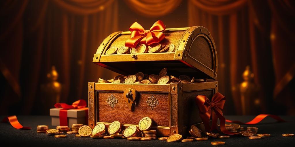 Gouden schatkist met casino bonusmunten bij WildRobin promoties